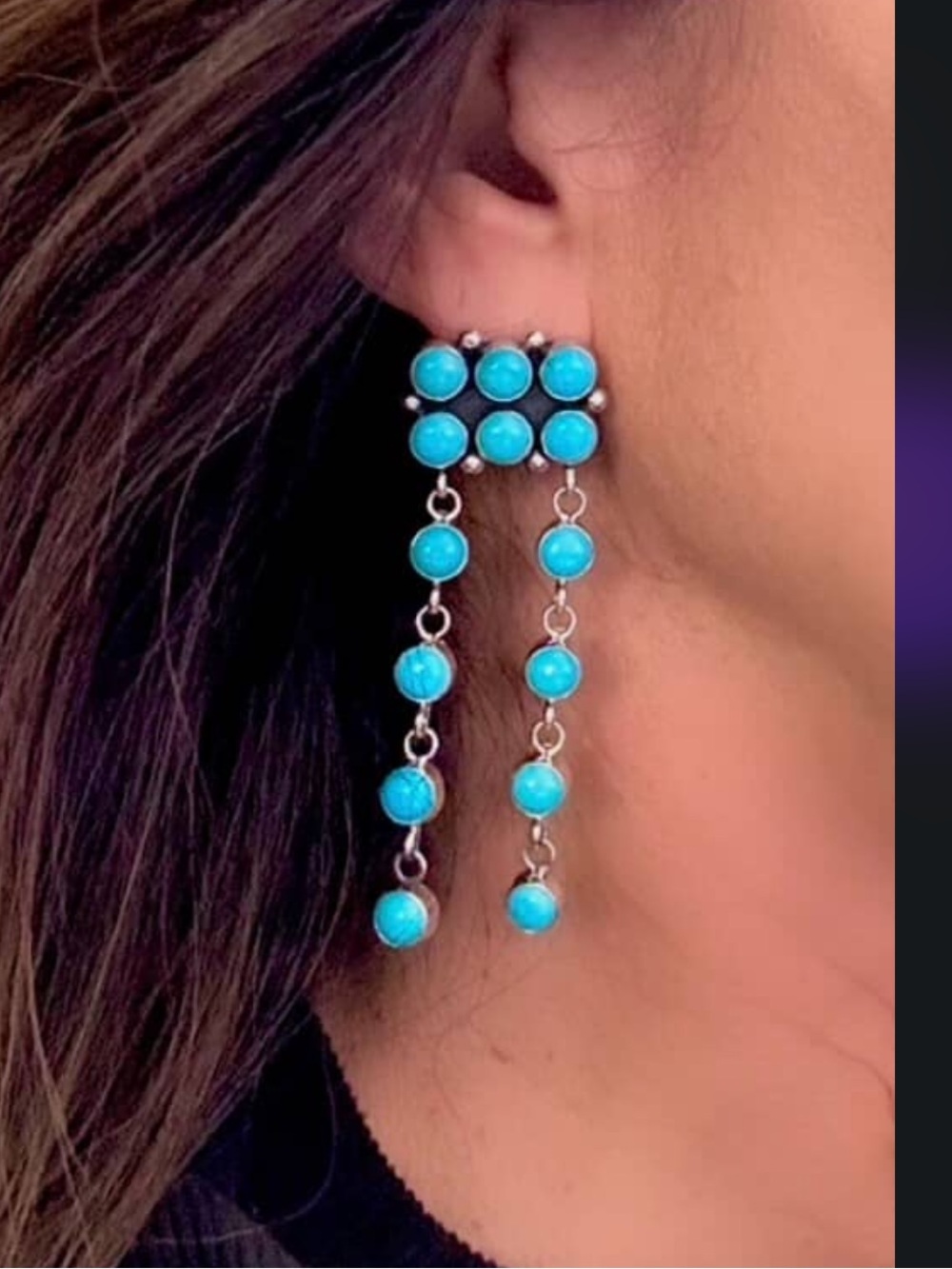 Navajo Ella M Linkin Sleeping Beauty Turquoise & Sterling Silver Earrings - Picture 7 of 7